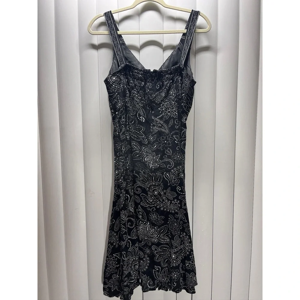 Vintage Madison Leigh Dress 8P 60s Style Black Beaded Flowy V Neck Adjustable - Picture 3 of 8